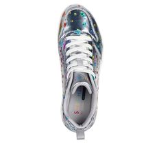 Stand out with vibrant style in Skechers Street Uno - Metallic Lava. This lace-up fashion sneaker features a metallic synthetic durapatent upper with allover raindrop print, Skechers Air-Cooled Memory Foam insole, and a visible Skech-Air midsole. | Skechers Women's Uno - Metallic Lava Sneaker | Medium Width | Skechers Air-Cooled Memory Foam comfort insole | Skech-Air visible airbag midsole | Metallic synthetic durapatent upper with allover raindrop | Lace-up fashion sneaker design | Flexible tra