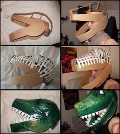 four pictures of different types of paper machs with alligator's teeth on them