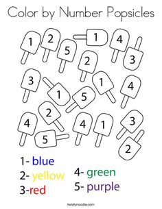 the color by number popsicles is shown with numbers and colors to match each other