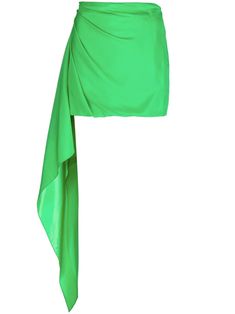 grass green satin finish asymmetric design draped detailing high waist thigh-length