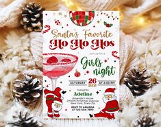 a christmas party flyer with santa's favorite go - tos on the front