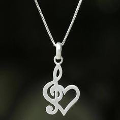 Jantana works with her sister to craft the necklace from sterling silver featuring a pendant in the shape of a heart and treble clef reflecting a love for music. The necklace arrives with an extender chain. The Thai artisan carries on the silversmithing traditions of her parents with the original design of this necklace. Treble Clef Heart, Sterling Silver Heart Pendant, Music Jewelry, Diamond Solitaire Necklace, Silver Heart Pendant, Treble Clef, Silver Jewelry Handmade, Sea Glass Jewelry, Love Necklace