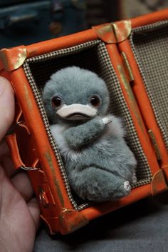 a small stuffed bird in an orange case