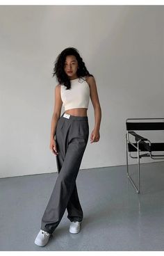 Introducing our High-Waist Loose Wide-Leg Suit Trousers from the 2023 Summer Collection. These trousers feature a stylishly loose fit with a flattering high waist. The straight leg and floor-length cut provide a slimming effect, while the drapey design adds a touch of sophistication. A chic and comfortable addition to your summer wardrobe. Details Composition: 80% Polyester Fiber, 20% Viscose Fiber Design: Plain Style: Casual Thickness: Regular Occasion: Leisure Size & Fit Stretch: Some-stretch Chic High-waist Gray Pants, High Waist Gray Dress Pants For Business Casual, Chic Gray Pants, Gray High Waist Wide Leg Pants For Business Casual, Gray Non-stretch Wide Leg Pants For Work, Gray Non-stretch Wide Leg Workwear Pants, Non-stretch Gray Wide Leg Workwear Pants, Chic High Waist Gray Bottoms, Classic High Waist Gray Bottoms