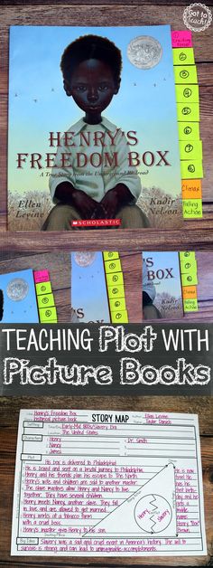 there is a book with pictures on it and the title in the front reads teaching plot with picture books story map