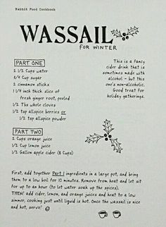 the recipe for wassail is written in black and white