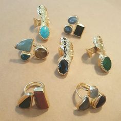 Every Ring Is Unique, These Are Hand Made With Natural Inlaid Stones. Natural Stones Used Are Agate, Tiger Eye, Onyx, Jade And Turquoise. Price Listed Is For 1 Ring. Women's Boutique, Boutique Jewelry, Ladies Boutique, Womens Jewelry Rings, Tiger Eye, Statement Rings, Natural Stones, Onyx, Jade