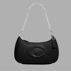 Black Puffy Coach Bag With Pearl Extension Coach Teri Shoulder Bag, Bags Coach, Black Purse, Coach Bag, Pearl Chain, Women Accessories Bags, Coach Bags, Shoulder Bags, Bag Lady