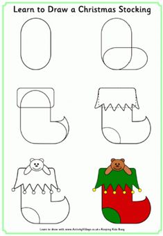 christmas stocking worksheet for kids to learn how to draw