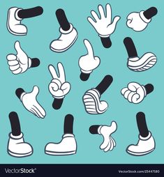 cartoon hand gestures set on blue background