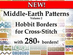 the book cover for middle - earth patterns, volume 2 hobbit borders for cross - stitch with 200 borders