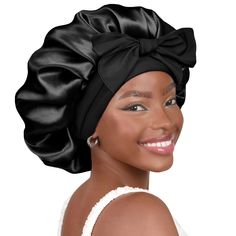 PRICES MAY VARY. Non-Slippage Bonnet: With wide long stretchy tie band, the big satin bonnet will stay in place while you move a lot at sleep time, so that to protect your hair all night. Soft material of the band will make you comfortable for long time wearing. Double Layers of Silk Satin: This reversible satin bonnet for sleeping has 2 layers of fade resistant satin fabric,both side smooth silk, making it thick and high quality to lock your leave-in oil inside over night. No color or liquid will leak to stain beddings. Grip and protect wigs and edges: The 2.7” wide and 58” natural length band of the bonnet for curly hair grips wigs well,perfectly protect your hair while sleeping as night cap, Also keep your edge neat well. Large Room:Big large jumbo bonnet,16 inches usable for big volume Silk Hair Bonnets, Sleep Hairstyles, Silk Bonnet, Amazon Favorites, Satin Bonnet, Hair Bonnet, Black Curly Hair, Curly Hair Women