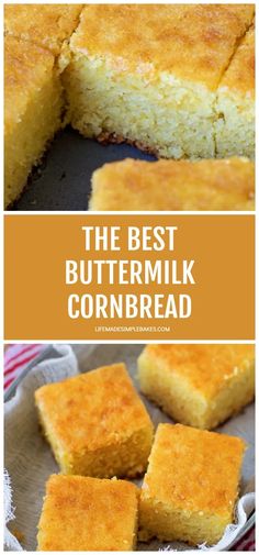 the best buttermik cornbread is cut into squares and placed on a plate