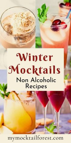 Looking for fun and festive drink options for the winter months? This collection of Winter Mocktail Recipes is your answer! Made with simple ingredients and in various flavors, these easy-to-make drinks are perfect for all occasions. From classic cranberry mocktails to unique spiced creations, there's something for everyone. Find the recipes and add a festive touch to your next winter gathering mymocktailforest.com Bartender Knowledge, Cocktails Non Alcoholic, Winter Mocktail, Festive Mocktail, Christmas Mocktail Recipes, Winter Mocktails, Mocktail Ideas