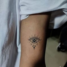 an eye tattoo on the arm