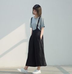 wide pants Black Linen Jumpsuit, Summer Jumpsuits, Wide Leg Pants Women, Jumpsuit Wide Leg, Long Jumpsuit, Linen Summer, Badass Style, Jumpsuit Summer, Linen Jumpsuit