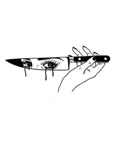 a drawing of someone holding a knife with their eye lashes dripping down the blade,