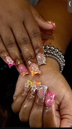 Short Acrylic Junk Nails, Y2k Duck Nails, Birthday Nail Set Ideas, Nail Set Ideas, Birthday Nail Set, Birthday Nail