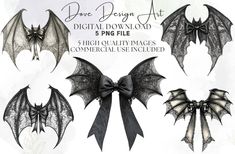 three different types of bat wings with bows