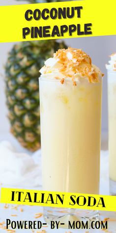 two glasses filled with coconut pineapple drink