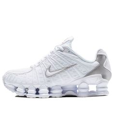 Nike Womens WMNS Shox TL 'White Silver' White/Metallic Silver-Max Orange Marathon Running Shoes/Sneakers Nike Shox Tl, High Air Force 1, Basket Nike, Veja Sneakers, Baskets Nike, Adidas Spezial, Adidas Adilette, Adidas Campus, Nike Shox