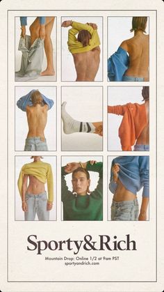 an advertisement for sporty and rich clothing from the 1990s, featuring images of women's sportswear