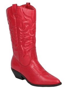 RENO-S Red Soda Women Cowgirl Boots, Red Cowboy Boots, Knee High Boots Winter, Soda Shoes, Moccasins Style, Short Heels, Nursing Shoes, Red Boots, Cowboy Boots Women