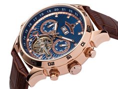 Modern Rose Gold Chronograph Watch For Formal Occasions, Rose Gold Automatic Leather Watch, Formal Rose Gold Chronograph Watch With Subdials, Luxury Rose Gold Leather Chronograph Watch, Gold Automatic Watch Accessories For Business, Luxury Skeleton Dial Chronograph Watch For Formal Occasions, Luxury Rose Gold Automatic Chronograph Watch, Classic Rose Gold Chronograph Watch With Skeleton Dial, Luxury Automatic Rose Gold Chronograph Watch