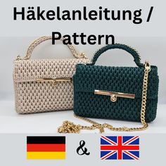 two purses with the words hakelanleiung / pattern and an image of a flag