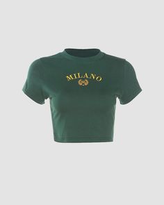 Details: Short-sleeve T-shirt with "Milano" letter print Top Length: Normal Sleeve Length: Short Sleeves Materials: 95% Polyester + 5% Spandex Y2k Embroidery, 90s Crop Top, Embroidery Letter, Clothes Shirt, Y2k Crop Top, Embroidered Crop Tops, Embroidery Top, Estilo Preppy, Harajuku Streetwear