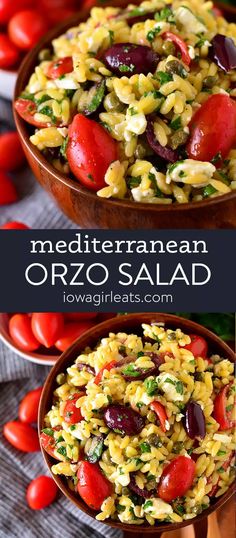 this mediterranean orzo salad is loaded with fresh tomatoes, olives, and pasta