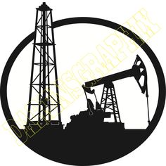 an oil pump silhouetted in a circle with the word oil on it's side