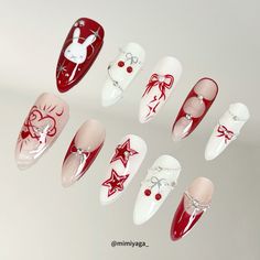 #miffy #miffystyle #kawaii #nails #nailart Miffy Nails Almond, Red Miffy Nails, Miffy Christmas Nails, Uñas Cute, Miffy Nails, Nails Douyin, Miffy Bunny, Belle Nails, Bunny Nails