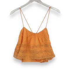 Free People Home Again Crop Camisole Tank Top Xs Tie Back Lace Trim Orange Nwt $68 New With Tags 061424-__-Hs-Ms Chic Tops With Built-in Bra For Beach Season, Sleeveless Crop Top With Built-in Bra For Brunch, Camisole Crop Top With Built-in Bra For Vacation, Vacation Crop Top With Built-in Bra, Summer V-neck Crop Top With Built-in Bra, Cotton Spaghetti Strap Tops For Brunch, Summer Tops With Spaghetti Straps And Built-in Bra, Cotton Tops With Spaghetti Straps For Brunch, Casual Tops With Built-in Bra For Beach Season