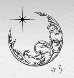 a drawing of a crescent with stars on the side and an arrow in the middle