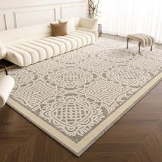 Neutral Luxury Thickened Anti-Slip French Style Carpet Area Rug - The Finishing Touch Decor Cream Animal Print Rug, Cm To Inches Conversion, French Rococo Rug, Style Carpet, Polyester Rugs, Luxury Style, Large Living Room, Art Table, Sophisticated Design