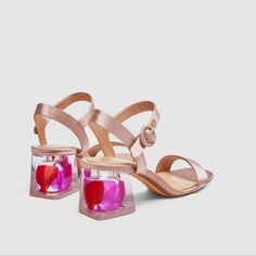 Dark Pink Satin Sandals. Feathers Inside The Clear Heels. Buckled Ankle Straps. Heel Height Of 5.5 Cm. / 2.1" Upper 95% Polyester, 5% Polyurethane Lining 100% Polyurethane Sole 60% Polyurethane Thermoplastic, 40% Polyurethane Slipsole 80% Goat Leather, 15% Polyester, 5% Polyurethane S54 Blush Block Heel Summer Heels, Pink Block Heel Sandals For Summer, Pink Low Heel Sandals For Summer, Blush Round Toe Sandals For Summer, Feminine Pink Sandals For Spring, Blush Round Toe Summer Sandals, Blush Open Toe Heels For Summer, Blush Block Heel Sandals For Spring, Blush Open Heel Sandals For Spring