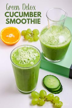 Green Detox Cucumber Smoothie - FOODHEAL Juice Ideas, Plant Based Smoothies, Fat Burner Smoothie, Cucumber Smoothie, Fat Burning Recipes, Fruit Smoothie Recipes Healthy, Smoothie Diet Plan, Detox Smoothie Recipes, Smoothie Ideas