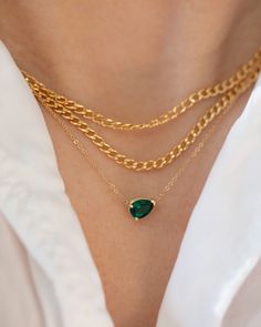 Pear shape Emerald Solitaire necklace in 14k Gold Prettiest green. Wear it alone or layered.•Sold as a pair or as a single stud.•14k solid gold•Emerald measures 7x5mm 0.73-0.75 carat •This lab-created emerald has a chemical make-up identical to the finest emeralds. Luxury Single Strand Emerald Necklace, Luxury Yellow Gold Pear-shaped Emerald Necklace, Teardrop Emerald Yellow Gold Jewelry, Gold Emerald Jewelry With Delicate Chain, Green 14k Gold Necklace, Tarnish Resistant, Everyday Yellow Gold Pear-shaped Jewelry, Green 14k Gold Necklace Tarnish Resistant, Everyday Yellow Gold Emerald Necklace, Everyday Pear-shaped Yellow Gold Jewelry