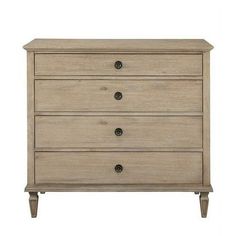 the chest of drawers is made from wood and has three drawers, one with two handles