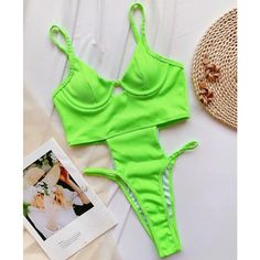 Gender: WOMENPattern Type: SolidFit: Fits true to size, take your normal size Buy Swimwear, Swimwear One Piece, Trendy Swimsuits, Green Neon, Swimsuit Sale, Bra Cup, Women Swimwear, One Piece Swim, Monokini