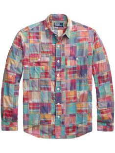 multicolour cotton patchwork design check pattern classic collar front button fastening two chest flap pockets long sleeves curved hem Ralph Lauren Patchwork, Patchwork Designs, Check Pattern, Flap Pocket, Cotton Shirt, Polo Ralph, Top Brands, Polo Ralph Lauren, Ralph Lauren