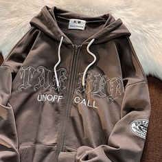 Jackets Y2k, Women Grunge, Retro Hoodies, Oversize Jacket, Girls Hoodies, Letter Print Sweatshirt, Embroidery Sweatshirt