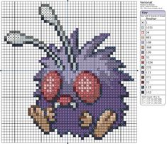 a cross stitch pattern with an image of a cartoon character in purple and red colors