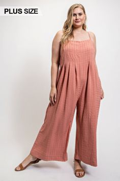 Texture Woven Sleeveless Jumpsuit With Side Button - Pikemla Dusty Rose Color, Activewear Sets, Plus Size Jumpsuit, Sleeveless Jumpsuits, Plus Size Tops, Simple Dresses, Dusty Rose, Body Types, Wardrobe Essentials