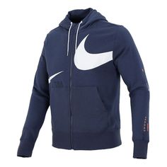 Nike Blue Functional Hoodie, Navy Sports Hoodie, Sportswear Blue Hooded Jacket, Blue Hooded Sportswear Jacket, Functional Blue Long Sleeve Hoodie, Nike Long Sleeve Navy Track Jacket, Nike Track Jacket With Double-lined Hood, Nike Hooded Jacket With Drawstring Hood, Blue Sportswear Hooded Jacket With Double-lined Hood