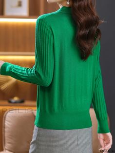 Peilia - Stylish Womens Knitted Pullover Sweater with Elegant Lapel, Perfect for Casual Wear During Fall & Winter Season Green Long Sleeve Ribbed Cardigan, Green Knit Crew Neck Cardigan, Green Knitted Crew Neck Cardigan, Green Sweater For Work, Green Fine Knit Sweater For Winter, Green Fine Knit Winter Sweater, Winter Green Crew Neck Knit Top, Green Knitted Crew Neck Top, Green Crew Neck Knit Top For Winter