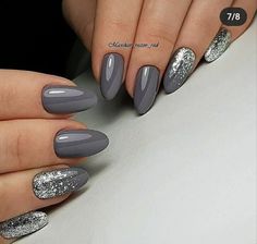 Shellac Designs, Popular Nail Colors, Squoval Nails, Gel Nail Art Designs, Gray Nails, Super Nails, Winter Nail Designs, Trendy Nail Design