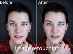 a woman's face before and after retouing with the words image retouching