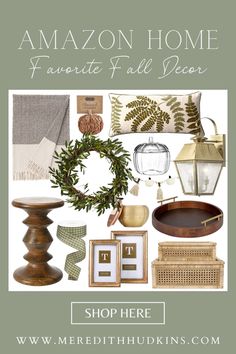 an advertisement for a home decor store featuring items from the fall collection, including wreaths and